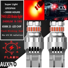 7443 7440 LED Red Strobe Flash Blinking Brake Stop Tail Parking Light Bulbs 2-20