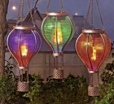 3 Hot Air Balloon Solar LED Lights Flaming Effect Garden Hanging Lantern Balcony