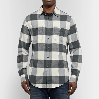 Nwot Vans Cream Grey Plaid Flannel Button Down Shirt Medium Long Sleeve Pockets