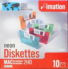 Imation Neon Diskettes. MAC Formatted 2HD. 2 Missing. 8 Diskettes Total. 1.40MB