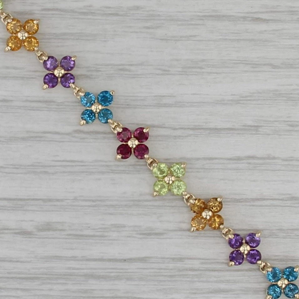 6.50ctw Gemstone Flower Bracelet 14k Gold Citrine Peridot Garnet Topaz Amethyst - Image 2 of 4