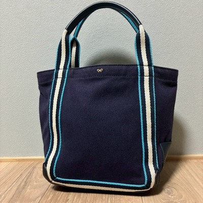 バッグ Anya Hindmarch Navy Ribbon Logo Bag Anya Hindmarch Navy Ribbon Logo Tote Bag Bleecker Shoulder Bag