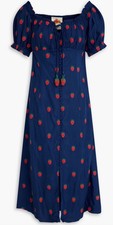 NEW Farm Rio Strawberry Cross Stitch Midi Dress Navy Blue Small MSRP $275