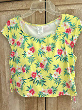 Lands' End 16W Hibiscus Yellow Pink Floral swim top Tankini adjustable padded