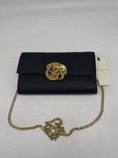 NWT  175 Ted Baker Kira Rose Leather Clutch/Chain Crossbody Bag Black