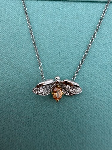 Tiffany & Co. 16” Platinum Paper Flower spessartine & Diamond Firefly Necklace
