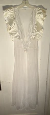 Vintage Val Mode White Lace Satin Sheer Bridal Bride Maxi Robe Size M