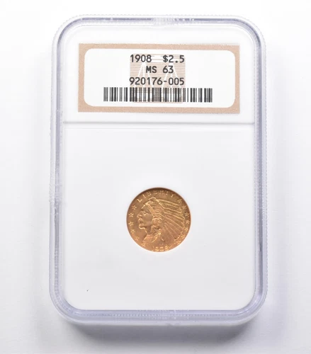 MS63 1908 $2.50 Indian Head Gold Quarter Eagle NGC *4068