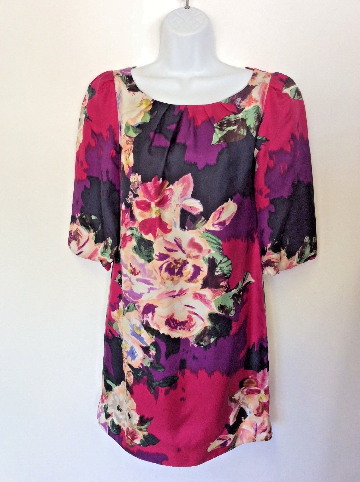 MONSOON FLORAL PRINT 3 4 SLEEVE SILK SHIFT DRESS SIZE 8 MONSOON FLORAL PRINT 3 4 SLEEVE SILK SHIFT DRESS SIZE 8