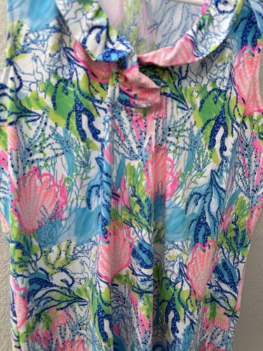 Lulu B Blue Pink Seashell Ruffle Sleeveless SPF50+ Tank Top Sea Life Large - Picture 2 of 15