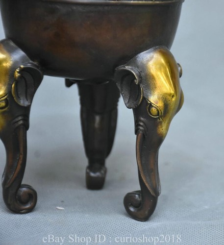 10.8 " Ancient China Bronze Gilt Dynasty Elephant Ear Hollow Out Incense burner - Picture 12 of 14