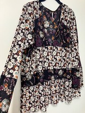 FREE PEOPLE Isabelle Semi Sheer Floral Print Tiered Dolman Sleeve Tunic Top M
