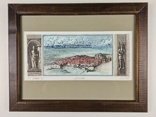 ART - VTG Illegibly Signed European Watercolor Copper Etching 18x14.25 Framed