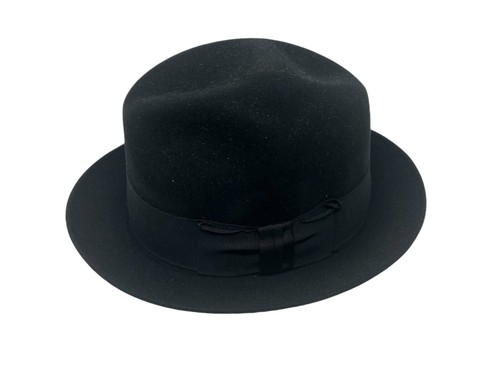 Vintage Dobbs Fifth Avenue New York Charcoal Black Fedora with Bow and Box 7 1/8 - Picture 2 of 9
