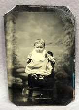 c.1890s Tintype - GRUMPY BABY-TODDLER 2 - Victorian Studio Portrait - X9TT3
