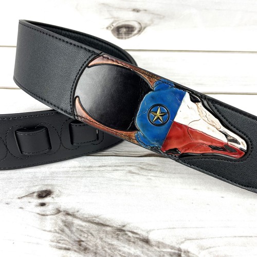 Correa negra Walker & Williams CVG-19 con mecanizado a mano EE. UU. Texas Star Longhorn Bull - Imagen 5 de 11