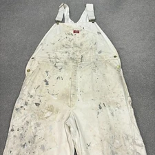 Dickies Dungarees Adult 40x30 White Bib Overalls Canvas Workwear Carpenter Mens*