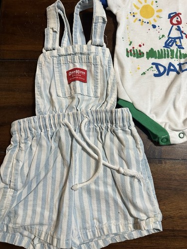 Vintage Osh Kosh B’Gosh Baby Jungen Kleidung Einteiler gestreift kurze Overalls Shirts - Bild 6 von 11