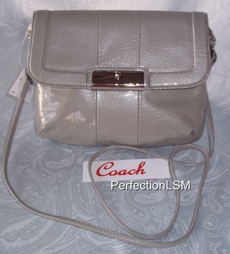 Bandolera/cartera de mano Coach Kristin de charol 45369 gris nueva con etiquetas ¡LO ÚLTIMO tendencia de color! - Imagen 1 de 8