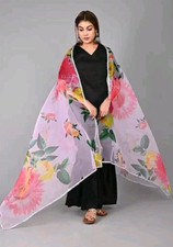 Indian Pakistani Women Pink Beautiful Organza Floral Dupatta Party and Wedding