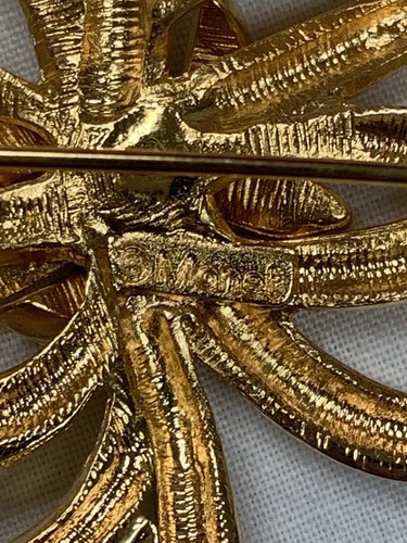 MONET Goldtone Rhinestone Ribbon Bow Brooch Pin - Picture 5 of 5