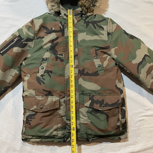 Polo Ralph Lauren Youth Boys Camo Down Parka Puffer Sz Large Faux Fur Hood - Picture 12 of 15