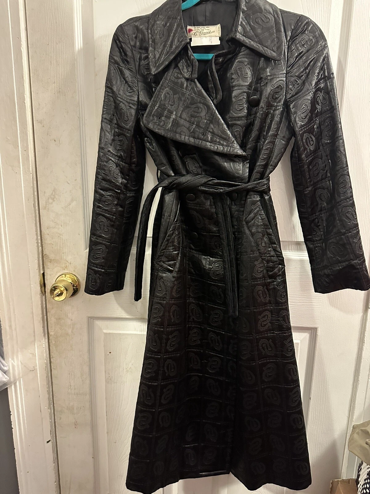 Trench coat G.Gucci nero ferro di cavallo seta equitazione raro anni 70 solo elenco archivio