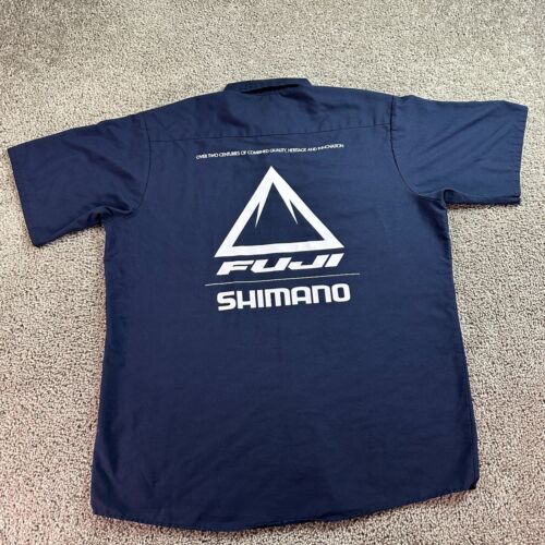 Shimano Fuji Bicycles Shirt Mens Extra Large Blue White Button Up Red Cap - Picture 2 of 11