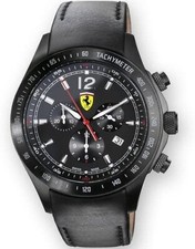 FERRARI FE-07-IPBBK Watch Scuderia Chronograph 44mm Black Dial Leather Belt Mens