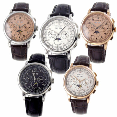 Corgeut 42mm Black Automatic Men's Watch Date month Year Function Mental Strap