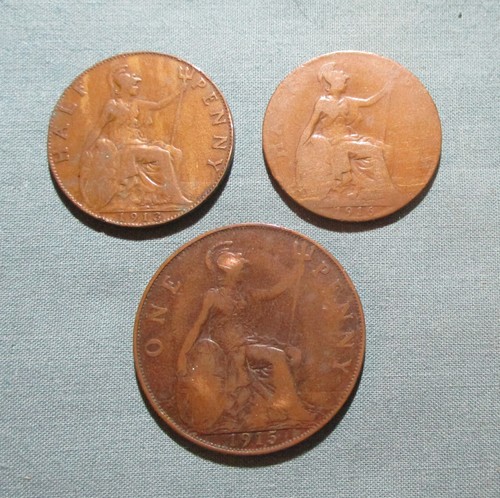 GREAT BRITAIN 1913, 1916 (half pennies) + 1915 (penny) -(3) George VI coins