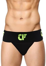 Men's Black Green Belt Gym & Cricket Supporter Underwear - Cotton Briefs