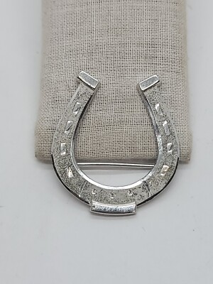 925 Sterling Silver Fancy Diamond Cut Style Horseshoe Brooch