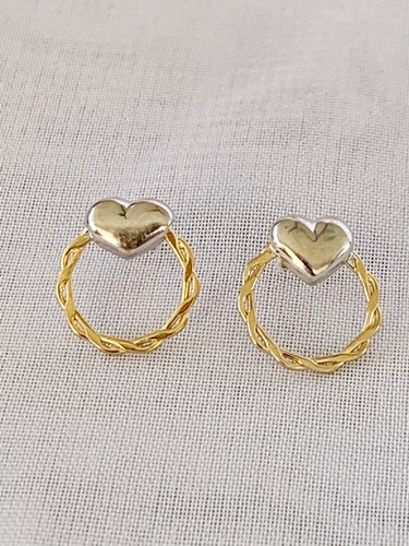 585 14k Gold 2 Tone Heart Stud Earring - Picture 5 of 11