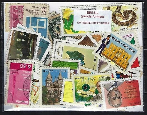 Brazil Commemorative Large Format 100 Different Stamps