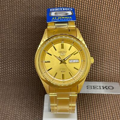Seiko 5 SNKN96J1 Automatic Gold Tone Made In Japan Analog Men's