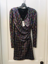 BCBG MAX AZRIA SEQUINED MULTICOLORED LONG SLEEVE SHEATH DRESS NWT SZ XS 298.00