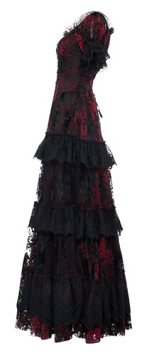 Punk Rave Damen Kleid schwarz Gothic Vintage wunderschön Spitze lang viktorianisch Print - Bild 26 von 29