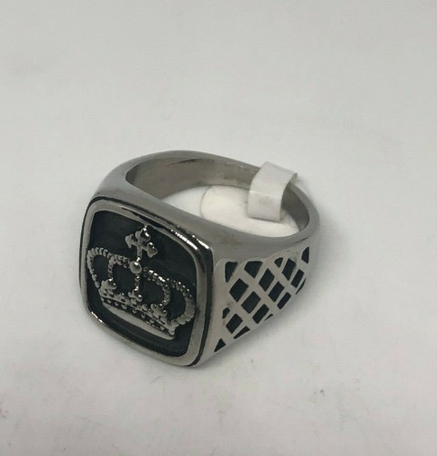 Vintage Silver Stainless Steel Genuine Size 12 Men's Crown Ring - Afbeelding 4 van 4