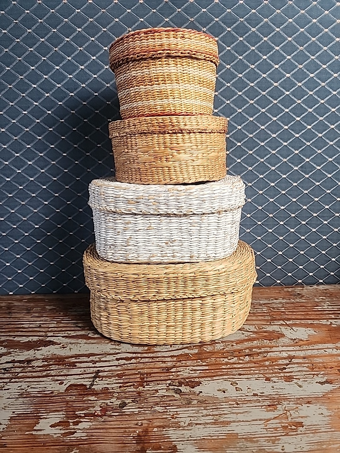 Juego De Colección De 4 Cestas De Hierba Dulce Retro Boho Anidación Hippie Ambiente De Playa