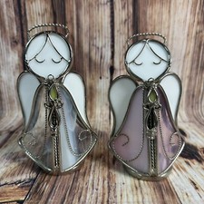 Vintage Stained Glass Angel Holding Candle Purple Blue Sun Catcher Free Standing