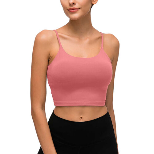 Women Sports Bras Spaghetti Straps Padded with Built in Bra Gym Crop Tank Tops - Picture 44 of 78