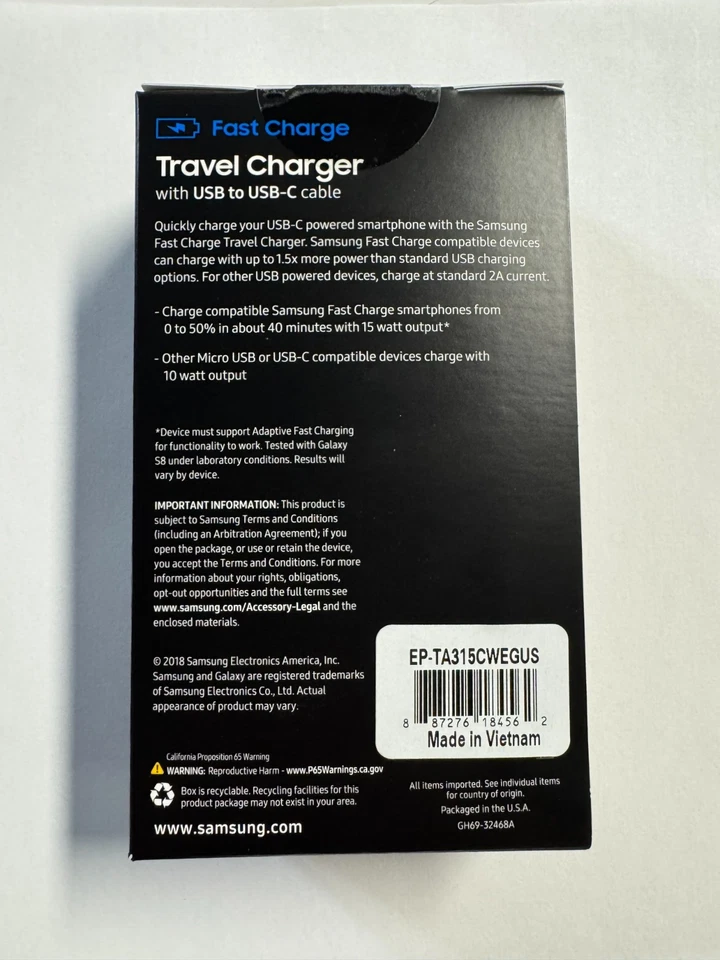 NEW Genuine Samsung - Fast Charge Wall Charger - White EP-TA315CWEGUS - Image 2 of 4
