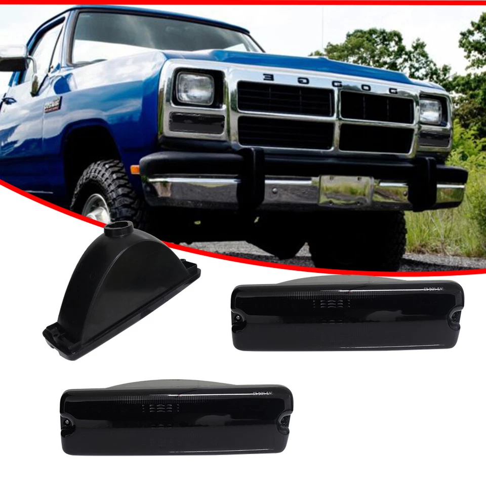 Smoked Front Parking Turn Signal Light Housings Kit For 91-93 Dodge D/W Series - Image 3 of 4