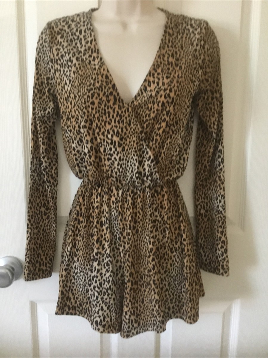 Divided by H&M Women Brown Black Animal Print Leopard Romper size Faux  Wrap