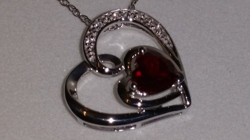 KAY Jewelers Sterling Silver Heart Shaped Ruby & White Sapphire Necklace (18") - Picture 4 of 5