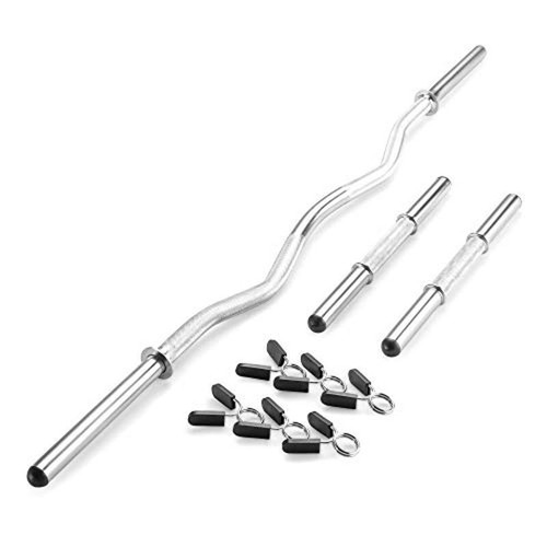 47" Chrome Steel Curl Bar & Dumbbell Handle Set W/ Spring Collars Complete Set - Picture 2 of 6