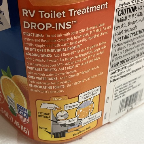 Camco TST Max Citrus Scent RV Toilet Treatment Drop-Ins 30-Pack 41183 SEALED NEW - Picture 9 of 10