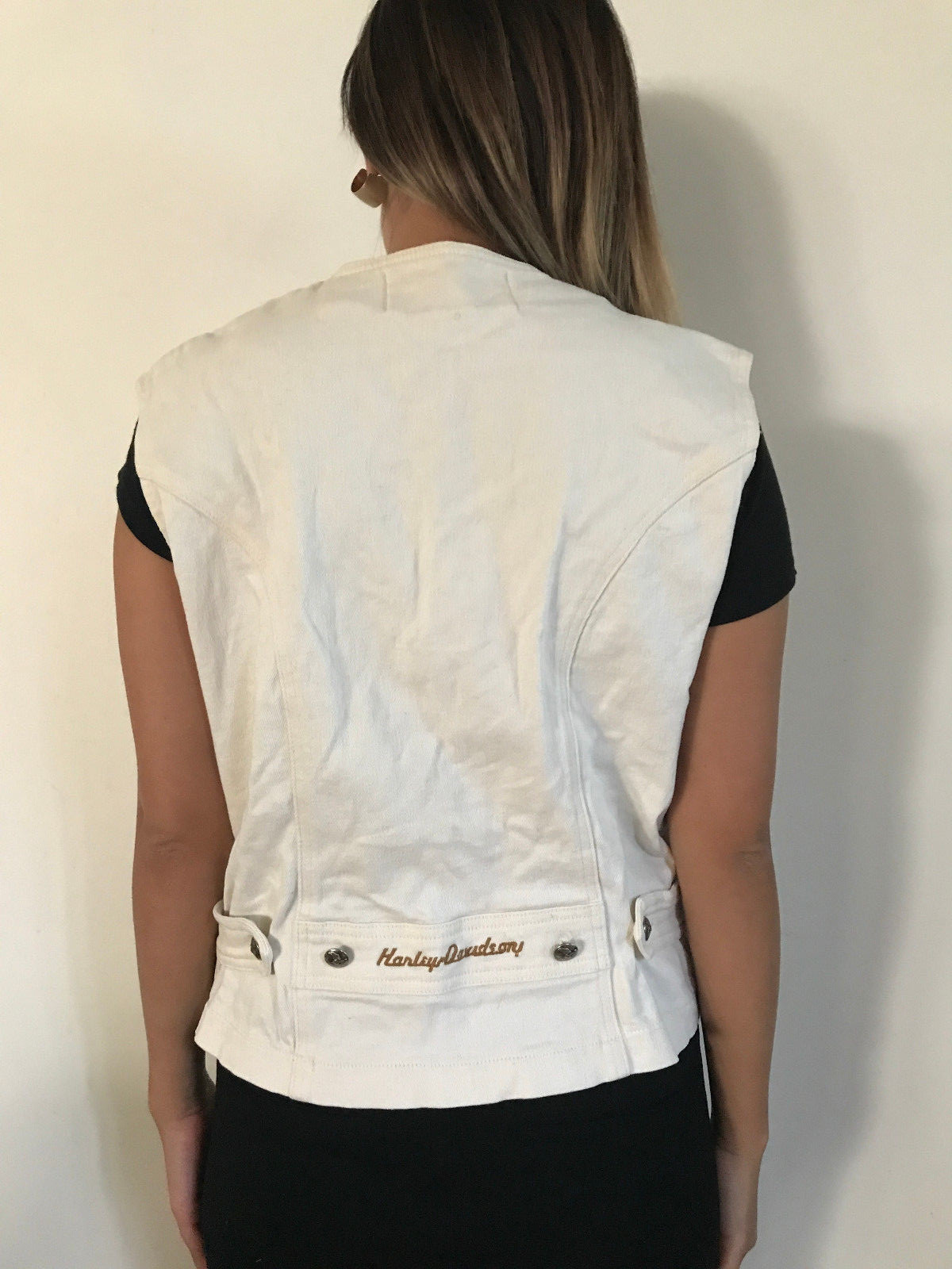 Harley Davidson White Vest Women XS White Denim Motor… Gem
