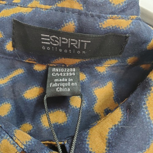 Esprit Fit & Flare Dress Womens 12 Blue Brown Printed Abstract Modern Semi Shear - Picture 4 of 14